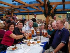 Bruno and Anamaria share a traditional Bavarian 'Loving Cup' where two steins are joined together and the contents downed in one gulp. Al can't believe his eyes!